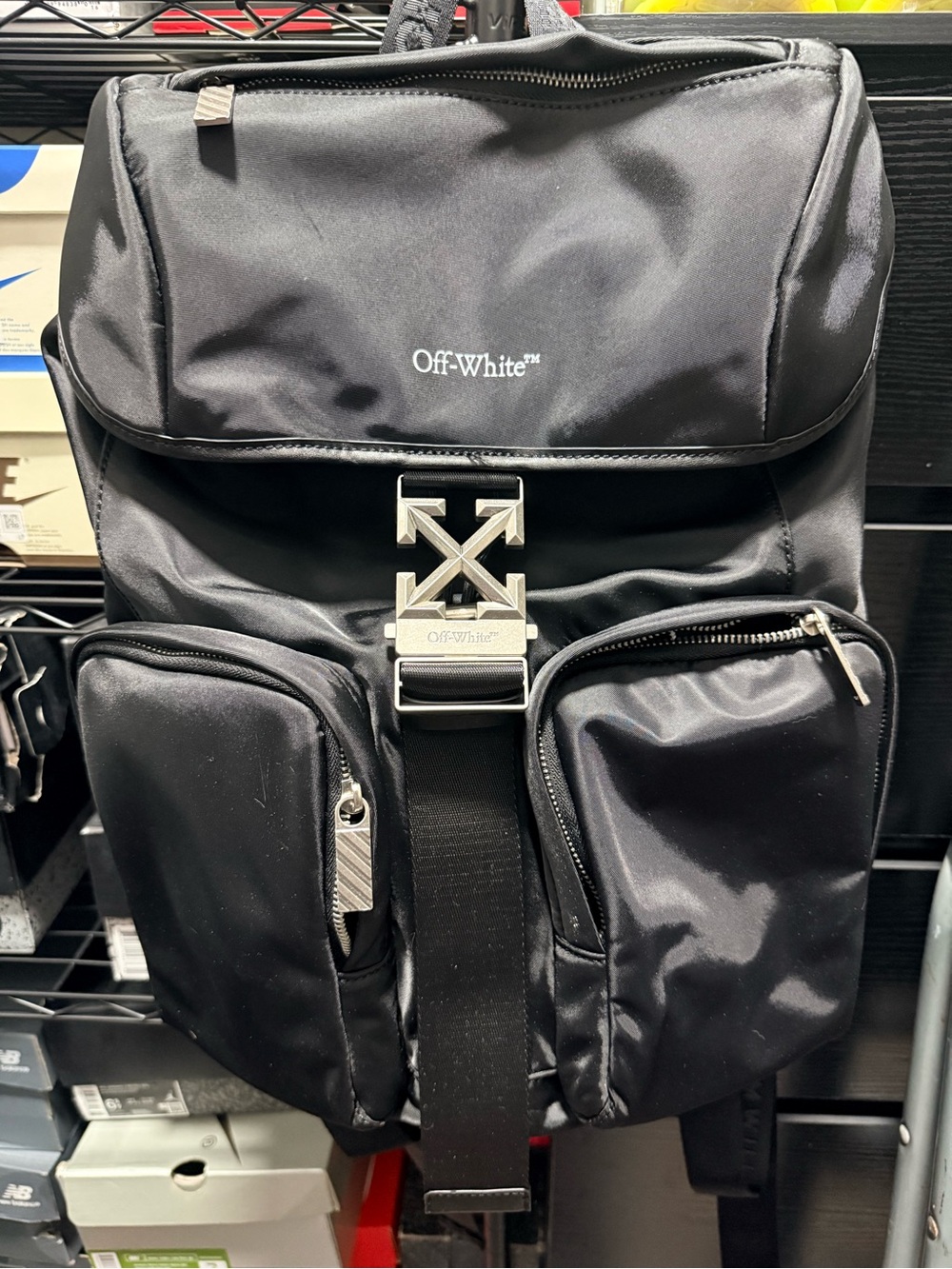 Off-White Black Nylon Explorer Backpack with Silver Buckle